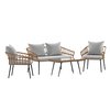 Flash Furniture 4PC NAT/Gray Indoor/Outdoor Rope Rattan Patio Set SB-1960-GY-GG